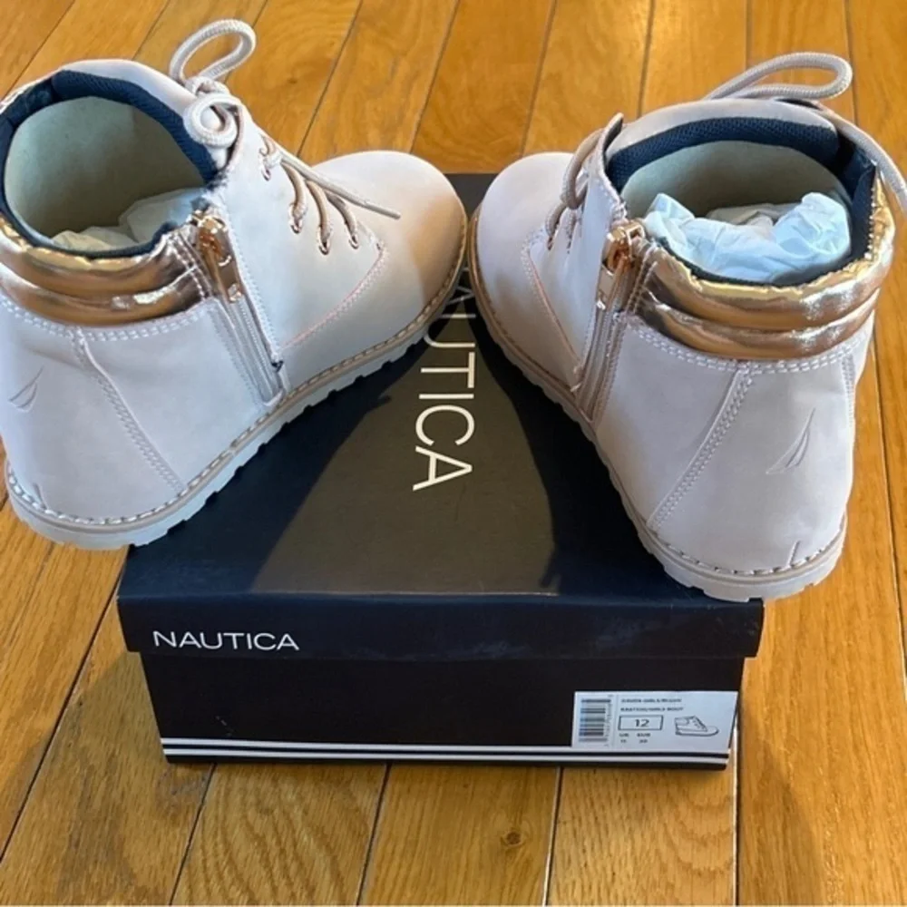 New NWT Nautica Daven Boots Zip Side Pink Blush & Gold Toddler Girls Size 12
